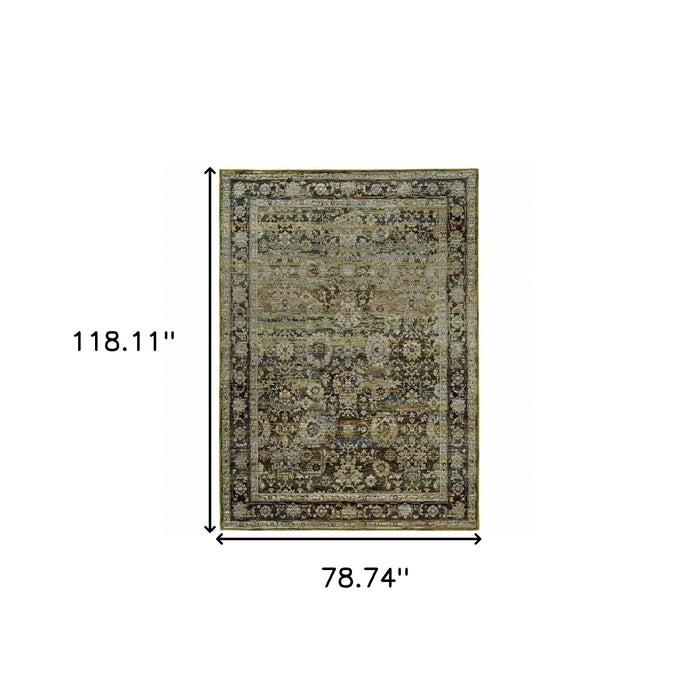 7' x 9' Floral Area Rug - Green And Brown
