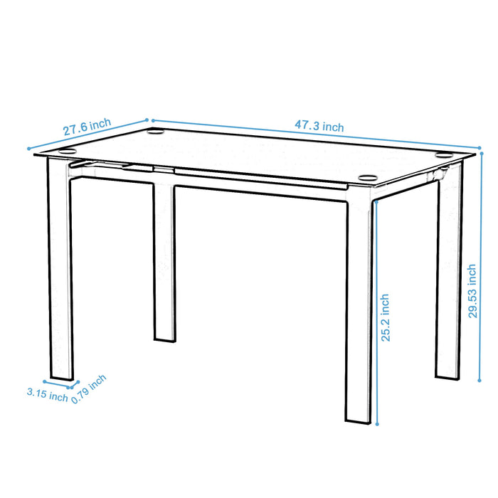 Modern 5 Piece Dining Table Set With Glass Top And Chairs - Black