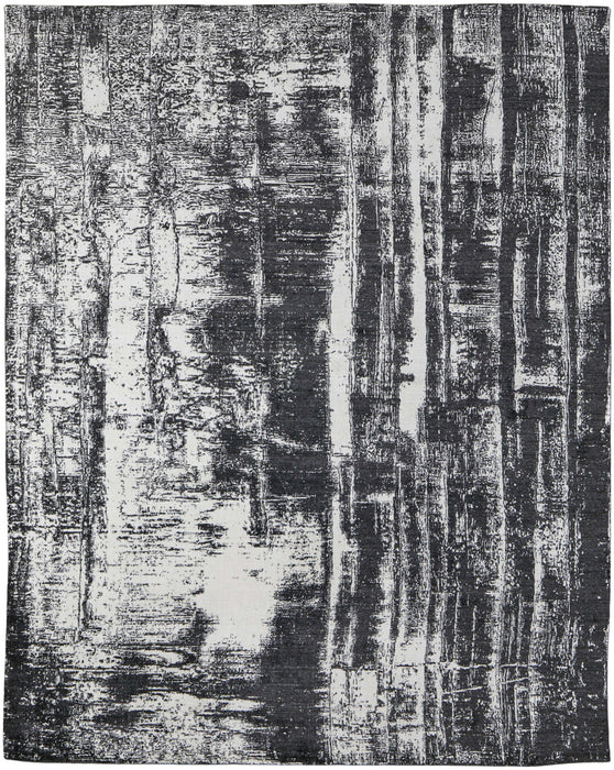 10' x 14' Abstract Hand Woven Wool Blend Area Rug - Black And Gray