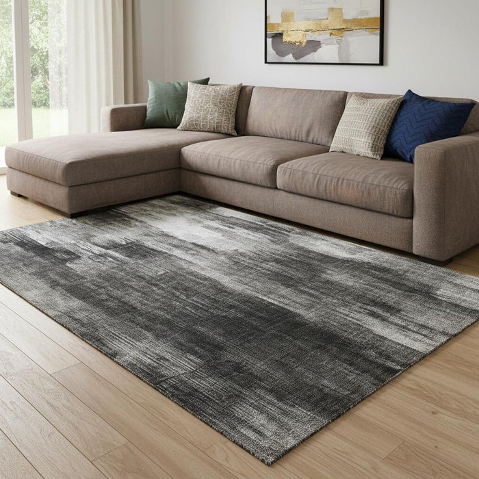 10' X 14' Abstract Washable Area Rug With UV Protection (649606) - Gray / Ivory