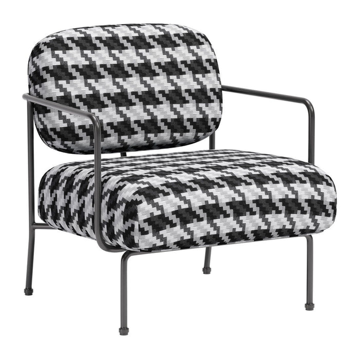 29" Upholstered Houndstooth Arm Chair - Black And White