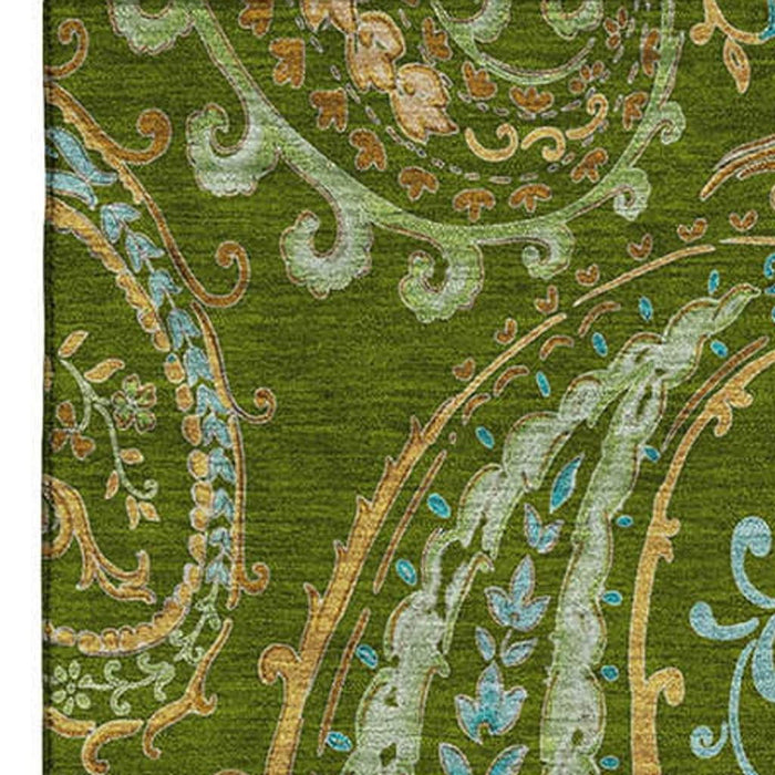 5' X 8' Paisley Washable Area Rug With UV Protection (647970) - Green / Blue