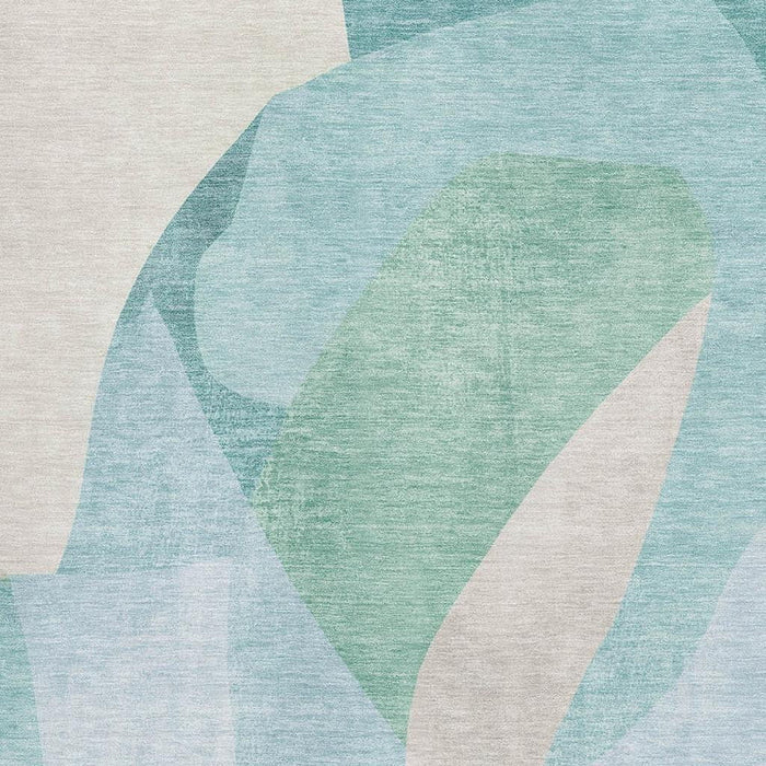 10' X 14' Abstract Washable Area Rug With UV Protection (716707) - Pale Aqua / Beige