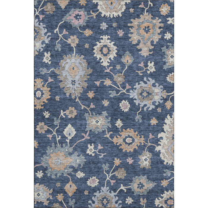 10' X 14' Floral Washable Area Rug With UV Protection (688498) - Navy Blue / Copper / Gray