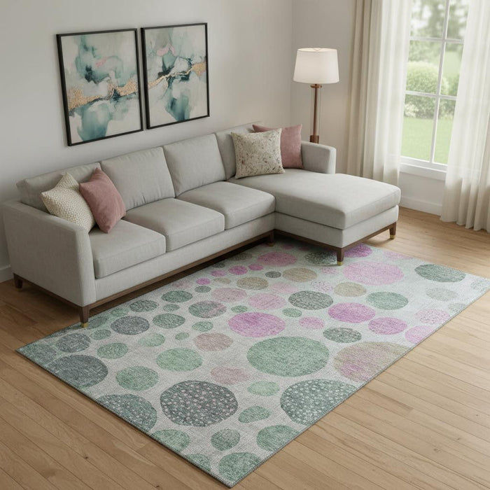 10' X 14' Geometric Washable Area Rug With UV Protection (707461) - Sage / Blush