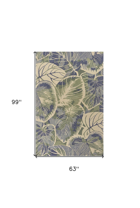 5' x 8' Hand Tufted Caladium Indoor Area Rug - Blue Green