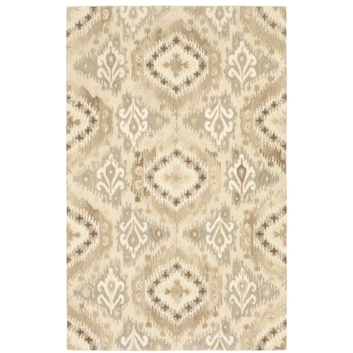 8' X 5' Wool Abstract Hand Tufted Area Rug - Beige And Ivory