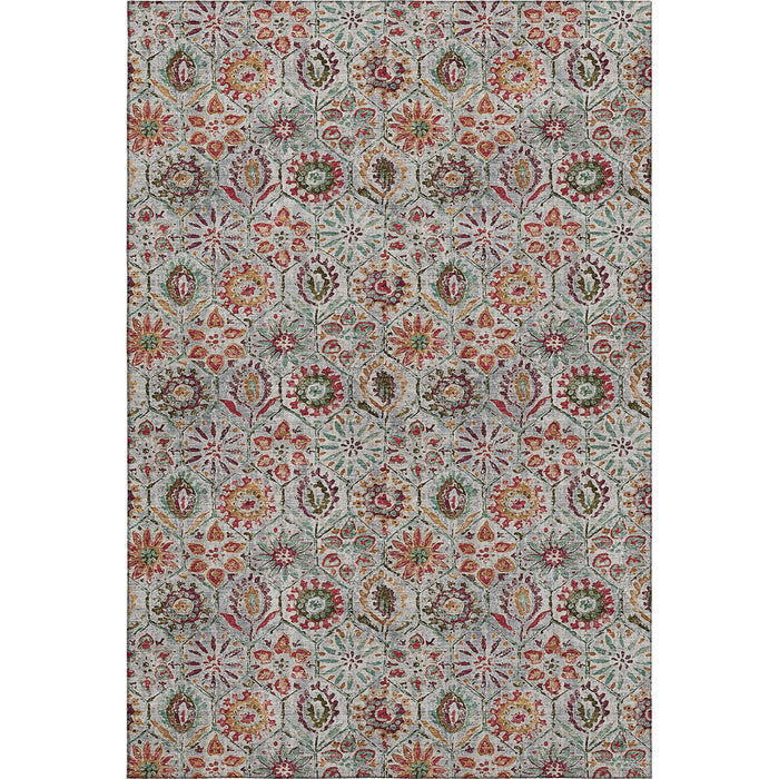 10' X 14' Floral Washable Area Rug With UV Protection (708661) - Rust / Gray / Silver