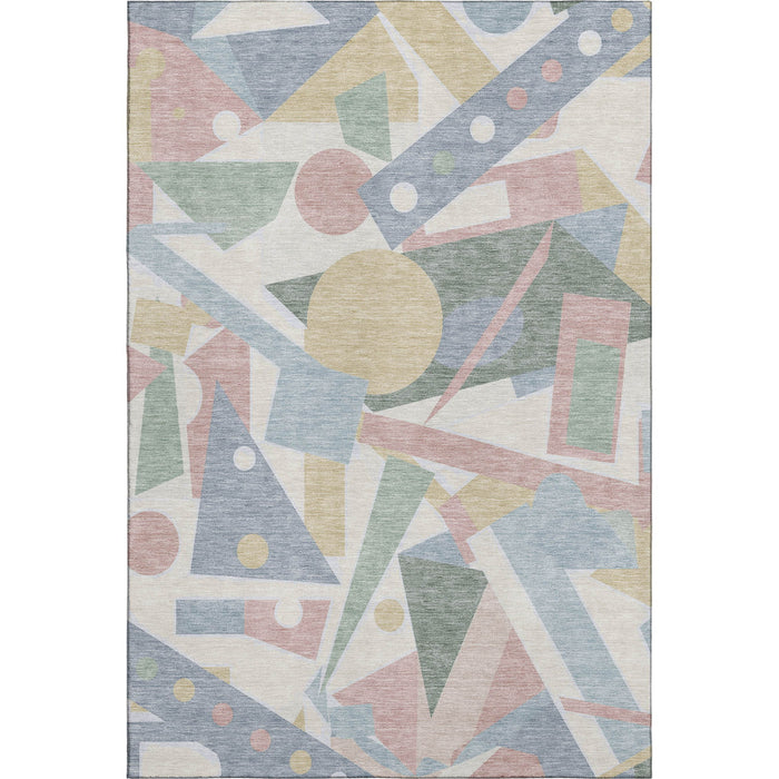 10' X 14' Geometric Washable Area Rug With UV Protection (697404) - Sky Blue / Ivory / Blush