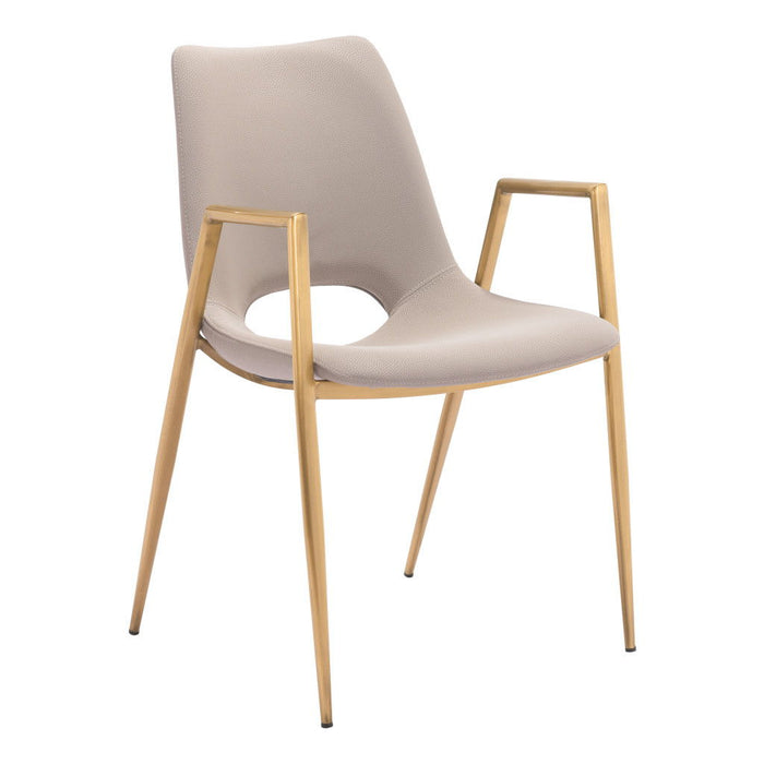 Upholstered Faux Leather Open Back Dining Arm Chairs (Set of 2) - Beige / Gold