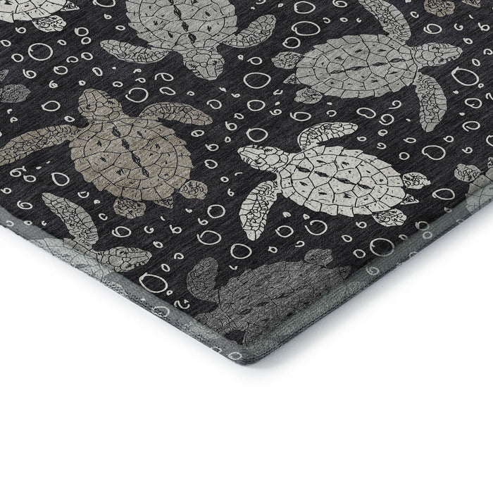 10' X 14' Geometric Washable Area Rug With UV Protection (646169) - Midnight / Ivory / Gray