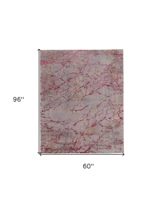 5' x 8' Abstract Power Loom Area Rug - Pink Taupe And Gray