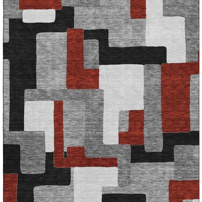 10' X 14' Geometric Washable Area Rug With UV Protection (675708) - Gray / Black / Red