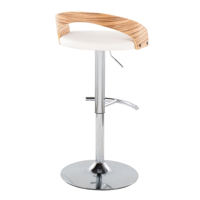 Grotto - Adjustable Barstool - Chrome Metal, Zebra Wood