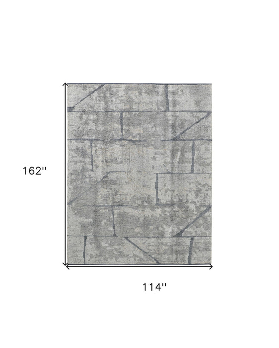 9' x 13' Wool Abstract Hand Knotted Worn Faded Area Rug - Gray And Silver