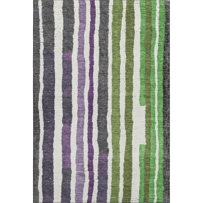 10' X 14' Striped Washable Area Rug With UV Protection (709498) - Gray / Purple / Green