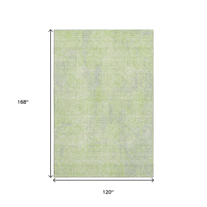 10' X 14' Geometric Washable Area Rug With UV Protection (672512) - Lime Green / Gray