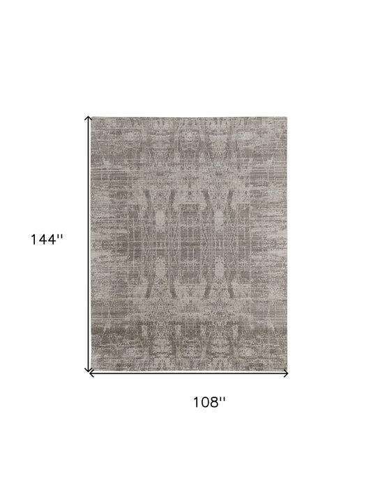 9' x 12' Abstract Hand Woven Worn Faded Area Rug - Gray And Silver