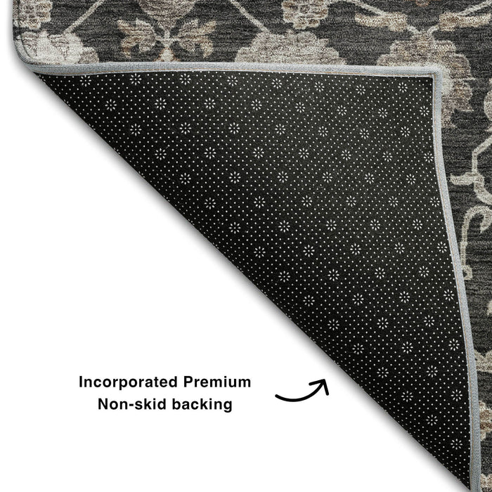 10' X 14' Floral Washable Area Rug With UV Protection (686999) - Black / Beige / Brown