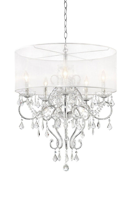Silver Glam Faux Crystal Hanging Ceiling Chandelier with see-through shade, featuring elegant design and sparkling crystal accents.