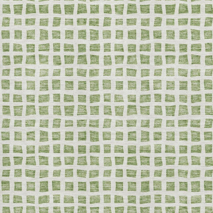 8' X 10' Geometric Washable Area Rug Polyester With UV Protection - Artichoke Green And Ivory
