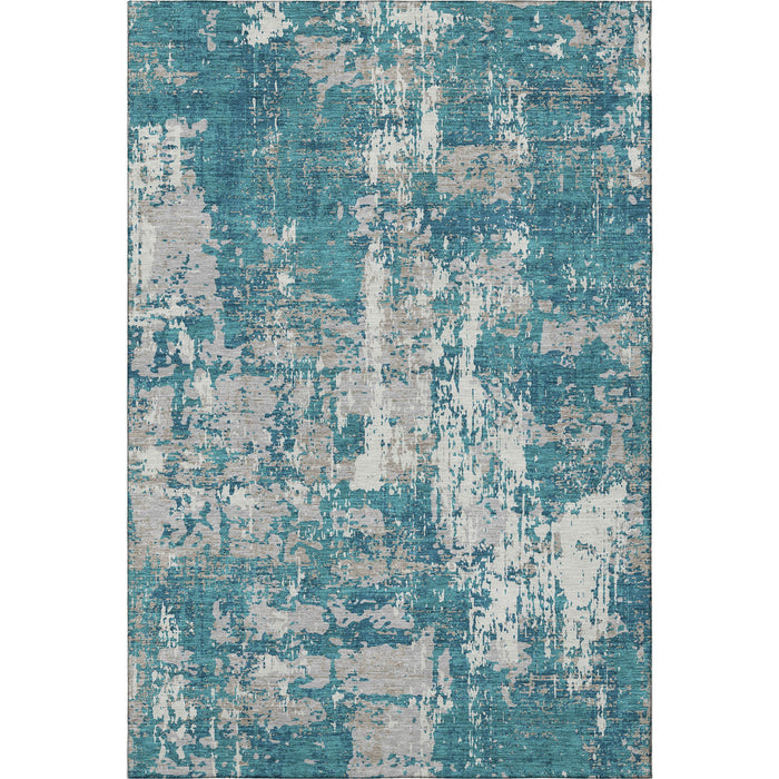 10' X 14' Abstract Washable Area Rug With UV Protection (679162) - Teal / Gray / Ivory