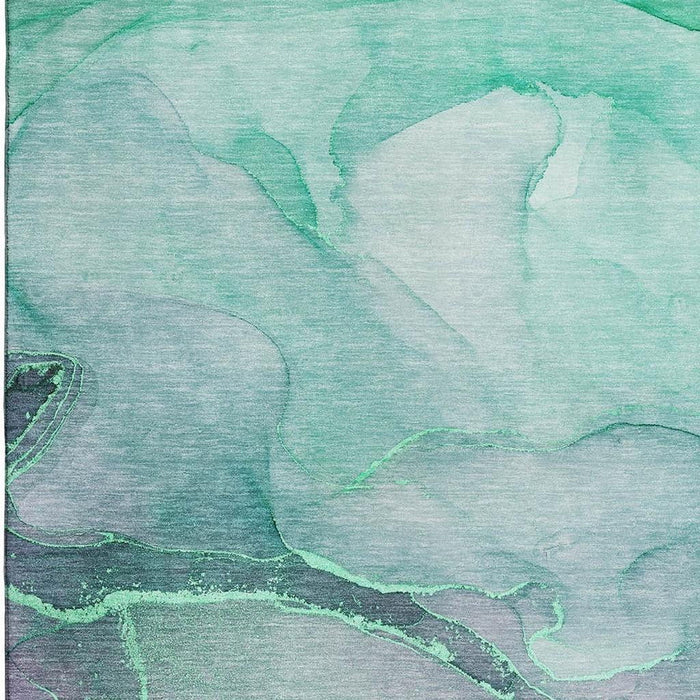 10' X 14' Abstract Washable Area Rug With UV Protection (646894) - Fern Green / Ivory
