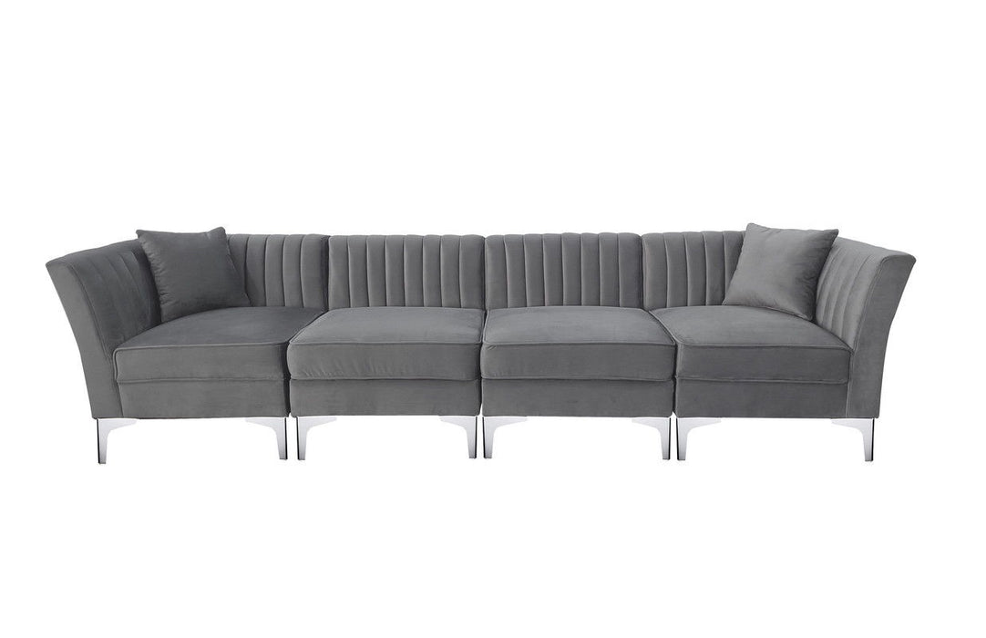 Velvet Sofa Toss Pillows With Silver Legs - Gray
