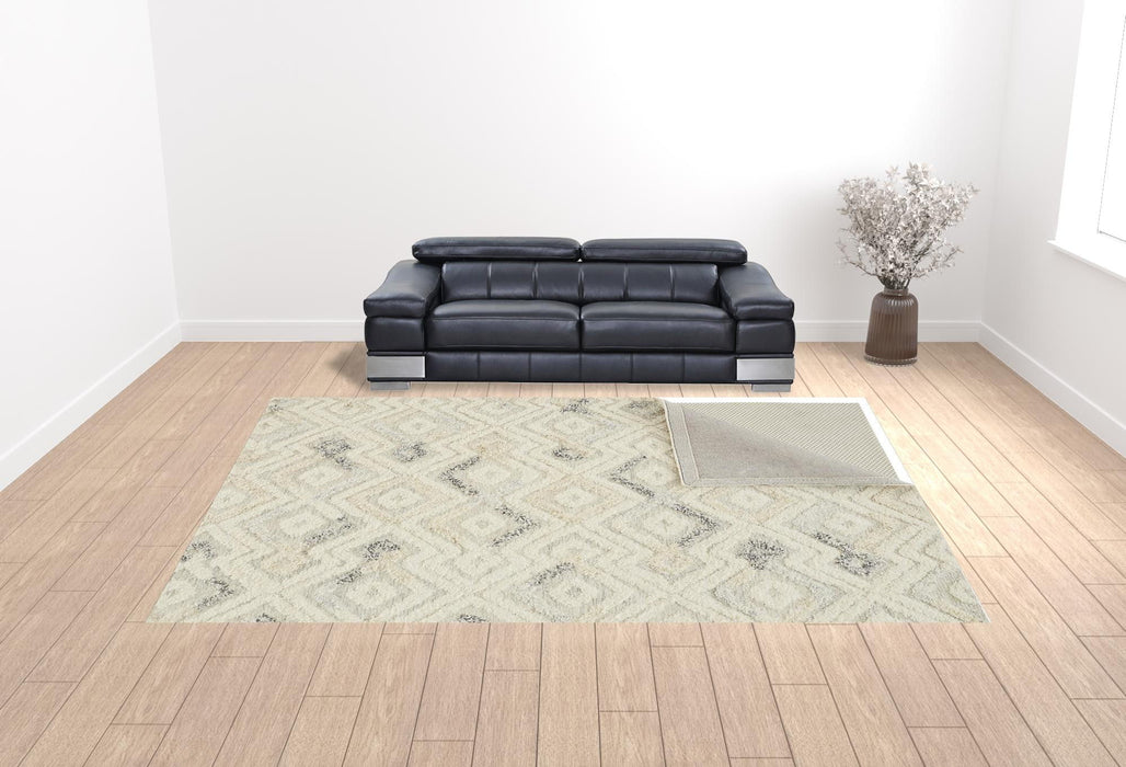12' x 15' Wool Geometric Tufted Handmade Area Rug - Ivory Gray And Black
