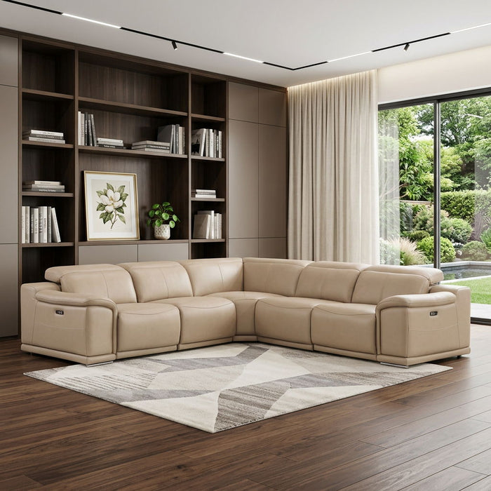 Leather Modular L-Shaped Five Piece Corner Sectional - Beige