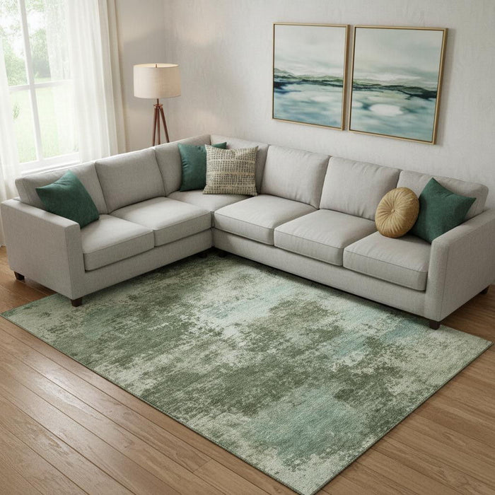 10' X 14' Abstract Washable Area Rug With UV Protection (716887) - Sage / Fern Green