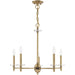 Five-light metal chandelier with shades in antiqued brass finish, featuring clear glass shades and dimmable lighting by HomeRoots.