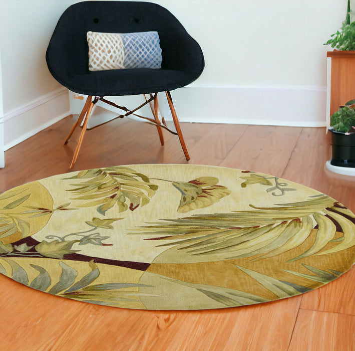 8' Hand Tufted Tropical Leaves Round Indoor Area Rug - Coral Red
