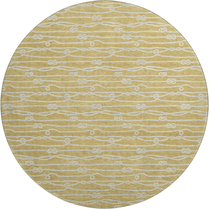 8' Nautical Washable Round Rug With UV Protection - Gold And Ivory