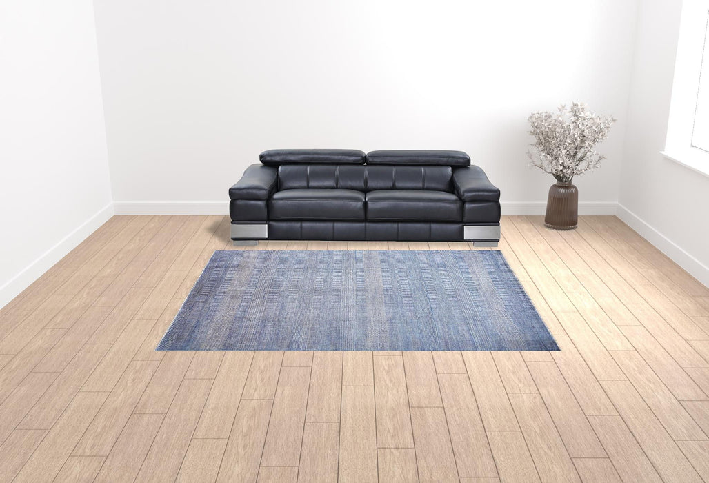 9' x 12' Wool Striped Hand Knotted Area Rug - Blue And Silver