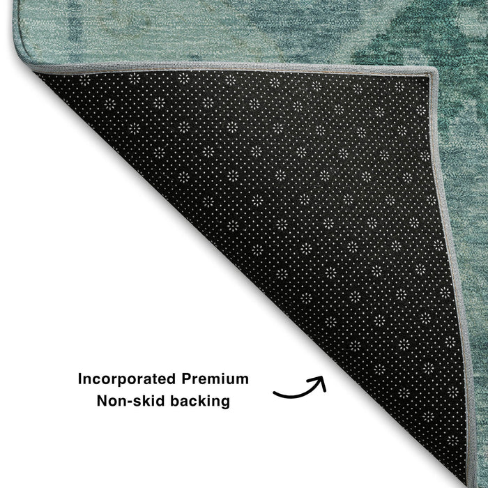 10' X 14' Floral Washable Area Rug With UV Protection (708481) - Blue / Teal / Artichoke Green