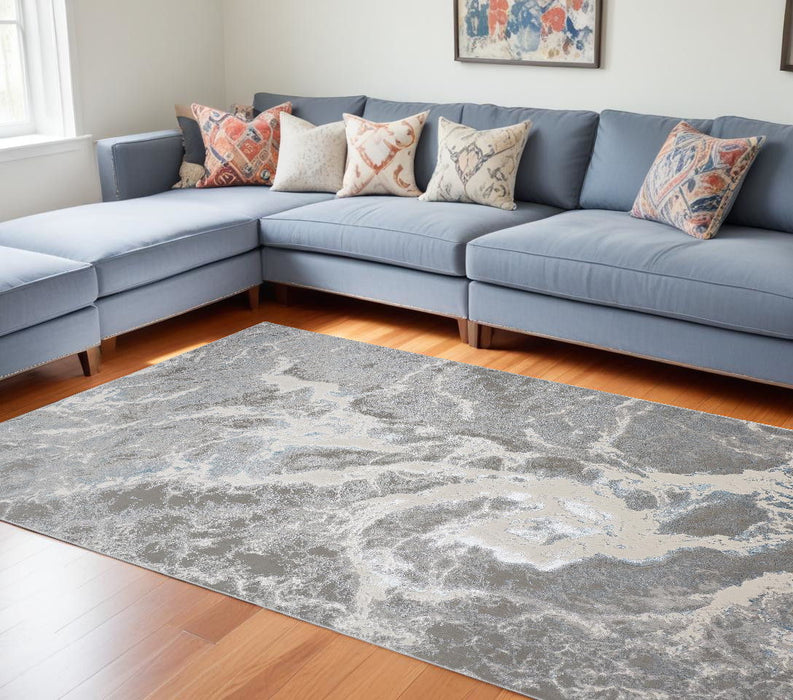 8' x 10' Abstract Polyester Area Rug - Gray And Ivory