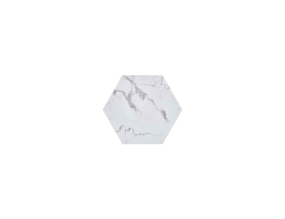 35" Faux Marble Hexagon Drum Coffee Table - White And Gold