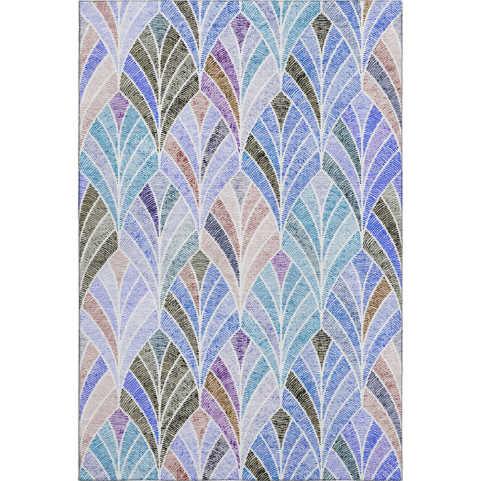 10' X 14' Geometric Washable Area Rug With UV Protection (667587) - Blue / Brown / Blush