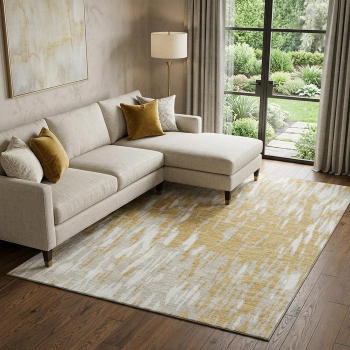 10' X 14' Abstract Washable Area Rug With UV Protection (675156) - Gold / Ivory