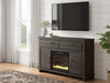 Signature Design by Ashley Brazen Valley TV stand with fireplace option, featuring a dark wood finish and modern design.