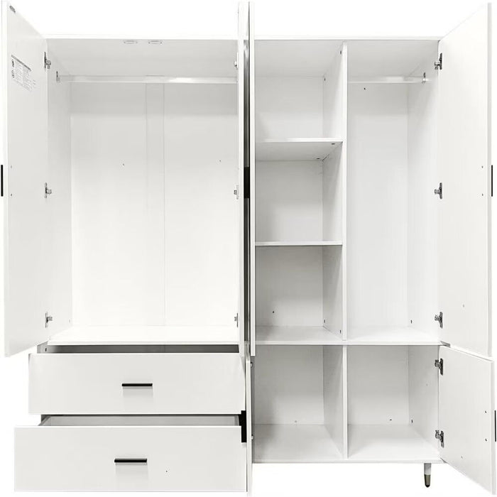 71" Mirro Five Door Two Drawer Combo Dresser - White