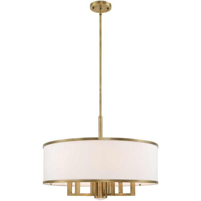 20" Seven Light Dimmable Chandelier With Shades - Antiqued Brass