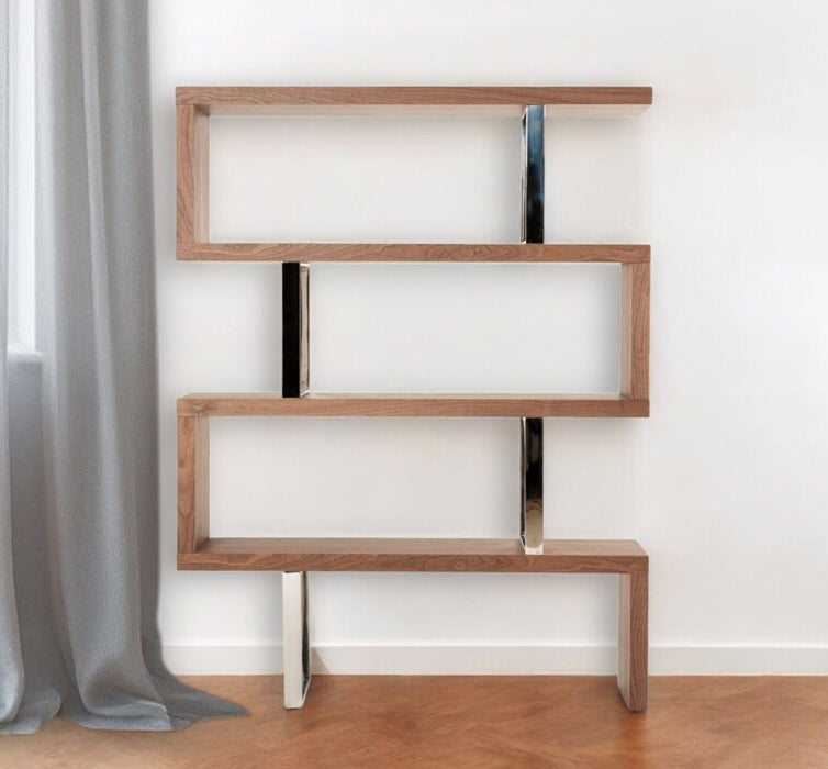 Four Tier Zig Zag Bookcase (482697) - Walnut
