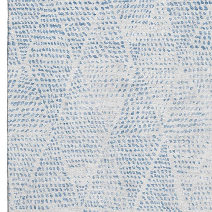 10' X 14' Diamond Washable Area Rug With UV Protection (650566) - Denim Blue / Ivory