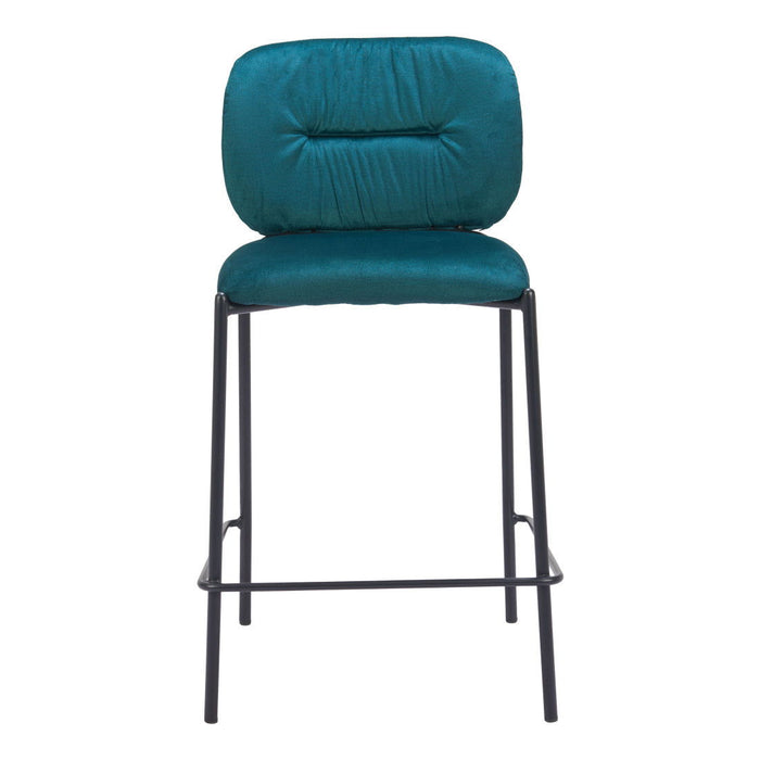 25" Velvet And Steel Counter Height Bar Chairs (Set of 2) - Black / Green