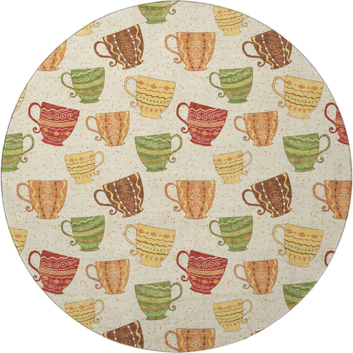 8' Geometric Washable Round Rug With UV Protection - Ivory