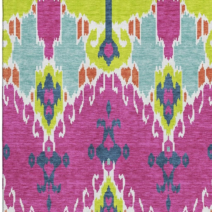 10' X 14' Ikat Washable Area Rug With UV Protection - Pink