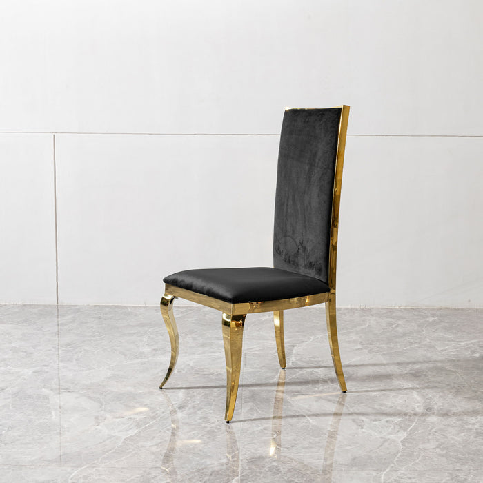 Dining Chair (Set of 2) With Unique Backrest Stainless Steel Legs - Gold