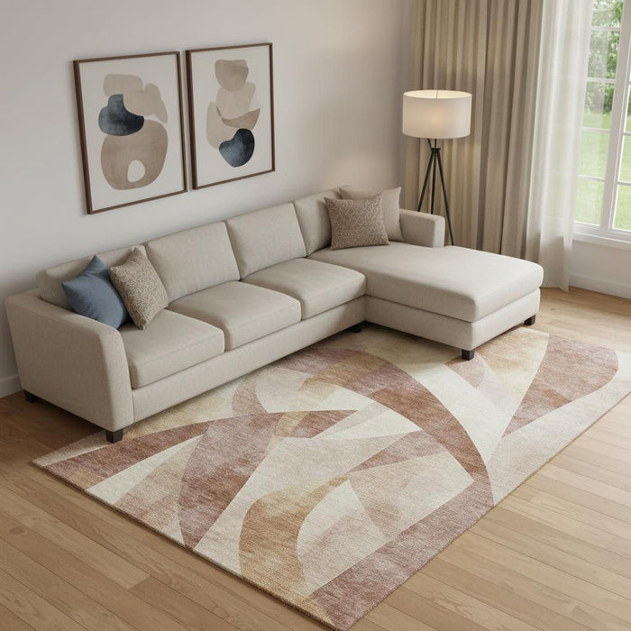 10' X 14' Abstract Geometric Washable Area Rug With UV Protection (705275) - Rust / Copper / Wheat